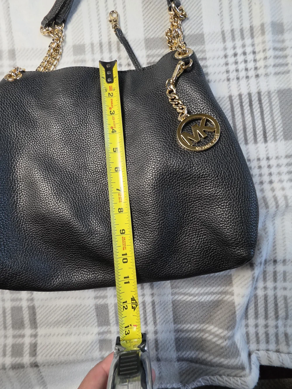 Michael Kors Black Pebbled Leather Shoulder Bag with Gold Accents